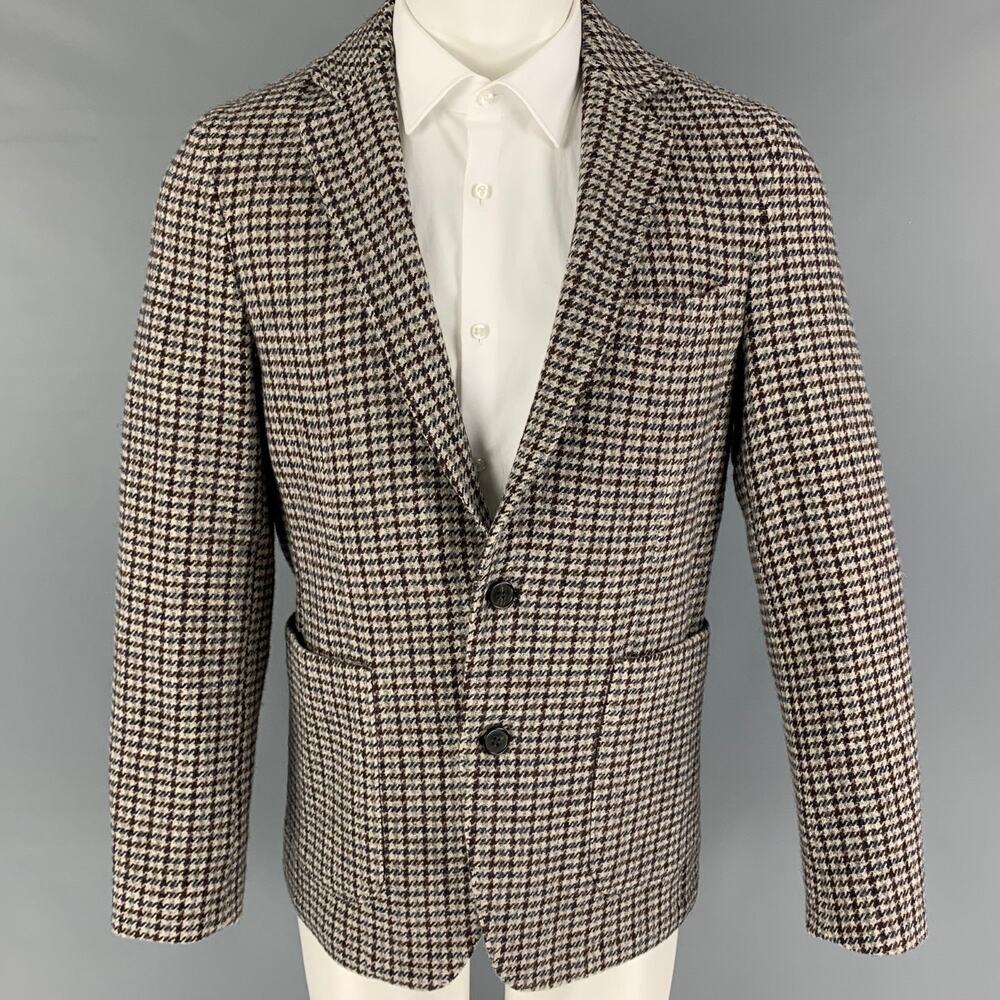 OFFICINE GENERALE Size 38 Grey Brown Navy Plaid Wool Sport Coat